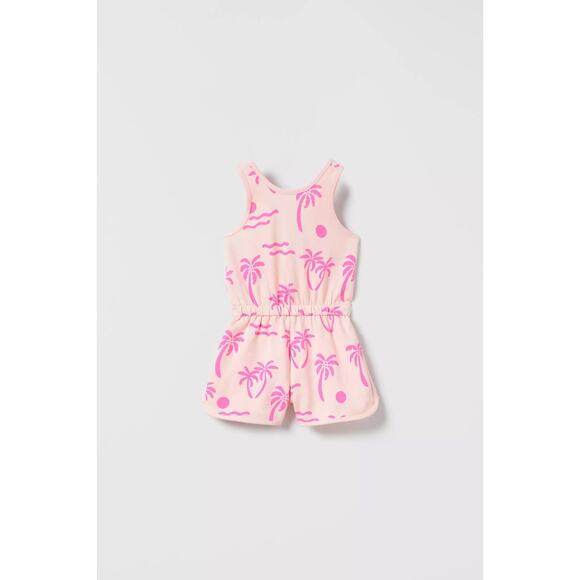 Zara Pink Palm Tree Romper size 4-5 - Picture 1 of 5